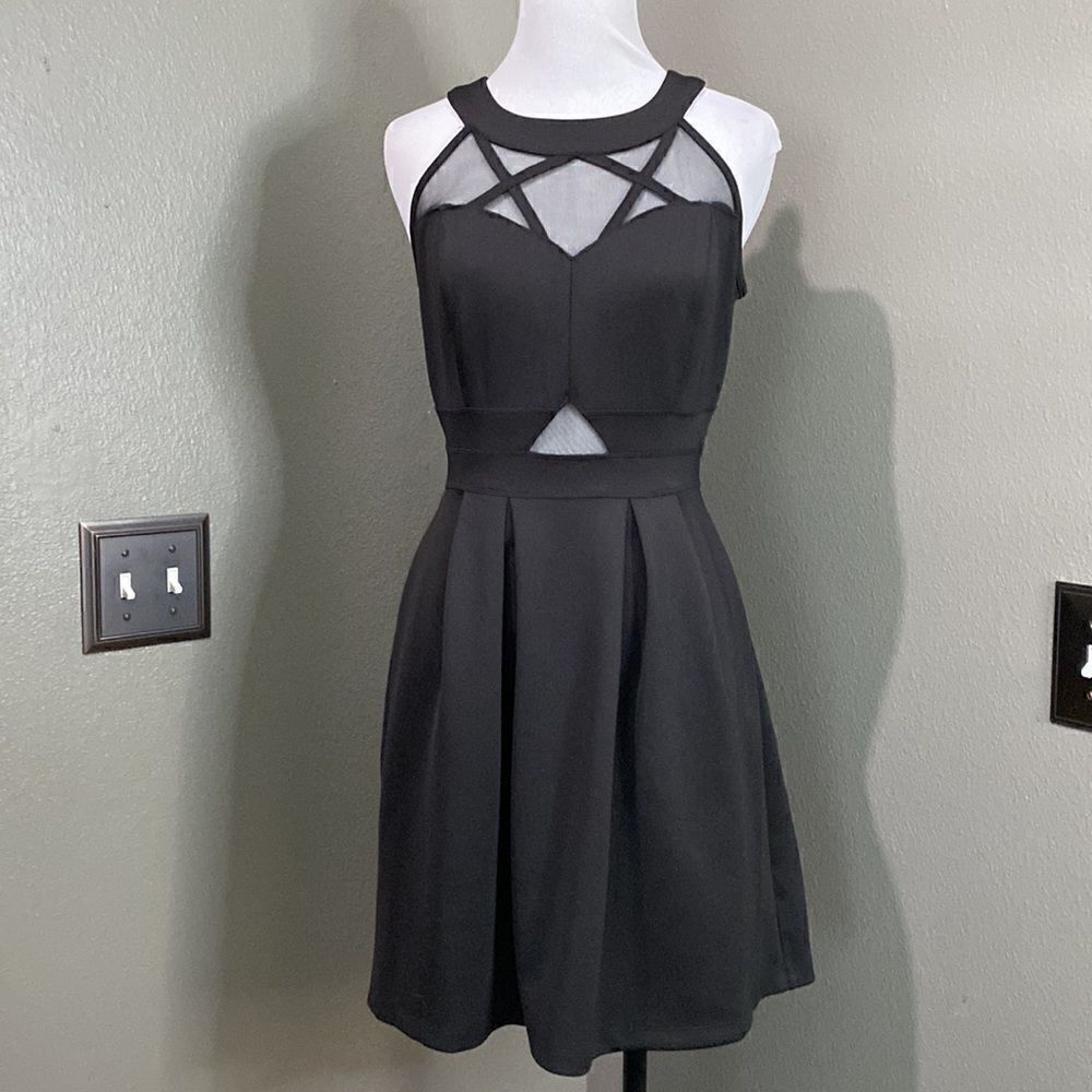 Sweet Storm Black Sleeveless Mini Flair Dress Sheer Front